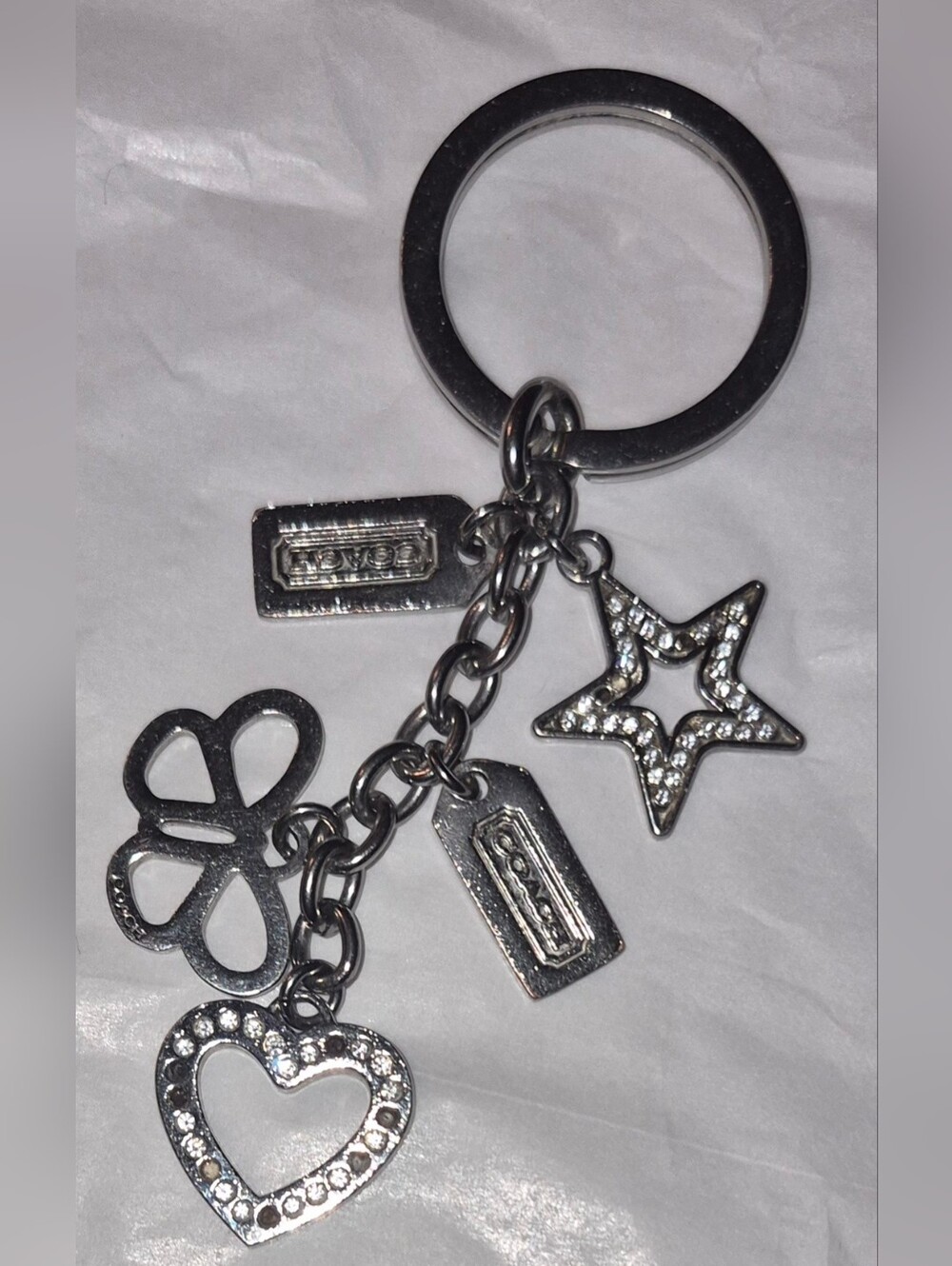Coach Pave Crystal Keychain/Bagcharm With Buttferly Star & Heart